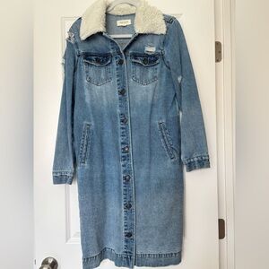 PacSun Sherpa-Lined Distressed Denim Duster Coat – Size Small